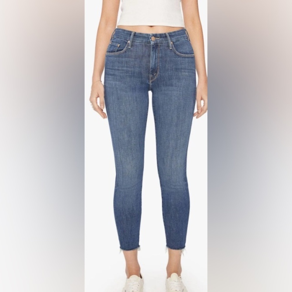 MOTHER The Looker Ankle Fray Skinny Jean Girl Crush Blue Size 32